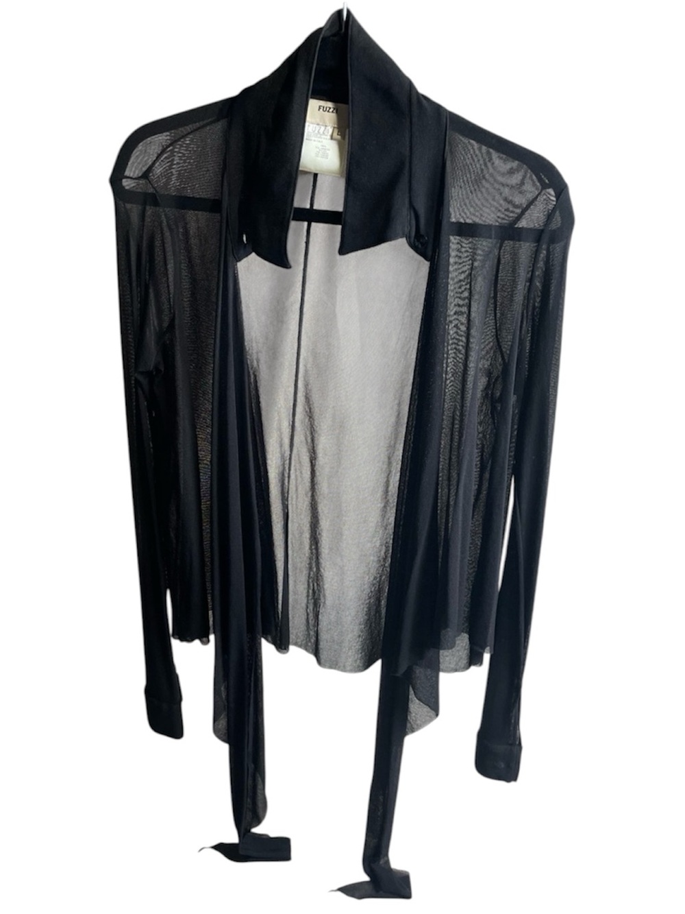 FUZZI Sheer Black Blouse with Ties Long Sleeve Size L